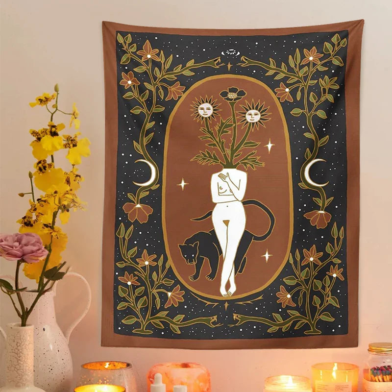 Moon Phase Tapestry Goddess Wall Hanging for Witchcraft Decor by Afralia™