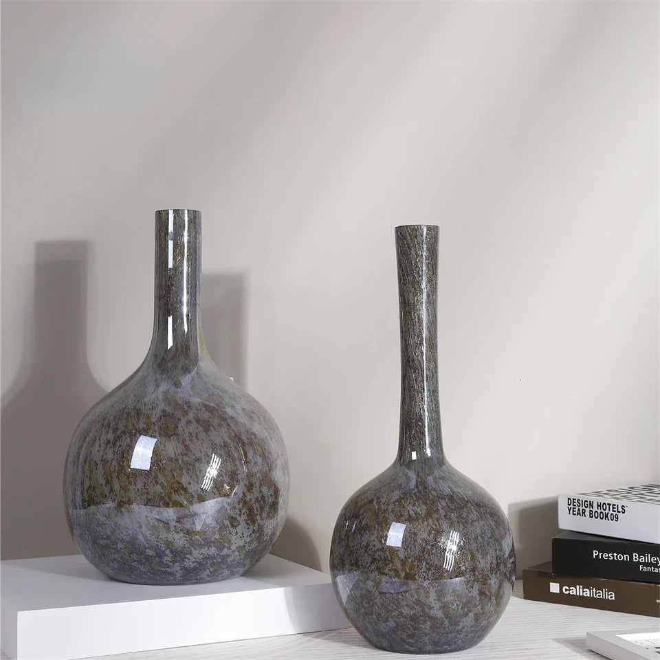 Afralia™ Hand-made Glass Vase Fine Mouth Floral Arrangement Home Decor