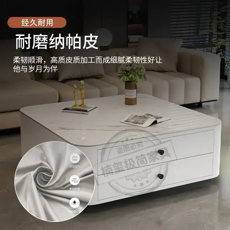 Solid Wood Square Coffee Table with Drawer by Afralia™ - Modern Italian Design