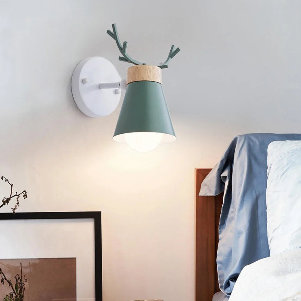 Afralia™ LED Antlers Wall Lamp Wooden Nordic Vintage Modern Loft Bedroom Lighting E27