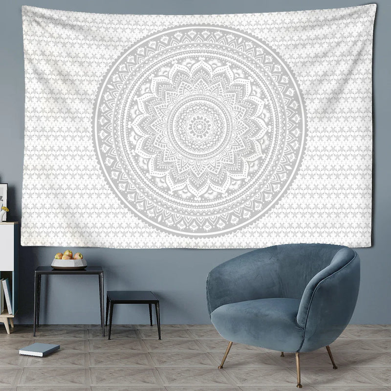 Afralia™ Grey Mandala Tapestry Wall Hanging Psychedelic Hippie Art for Aesthetic Home Decor