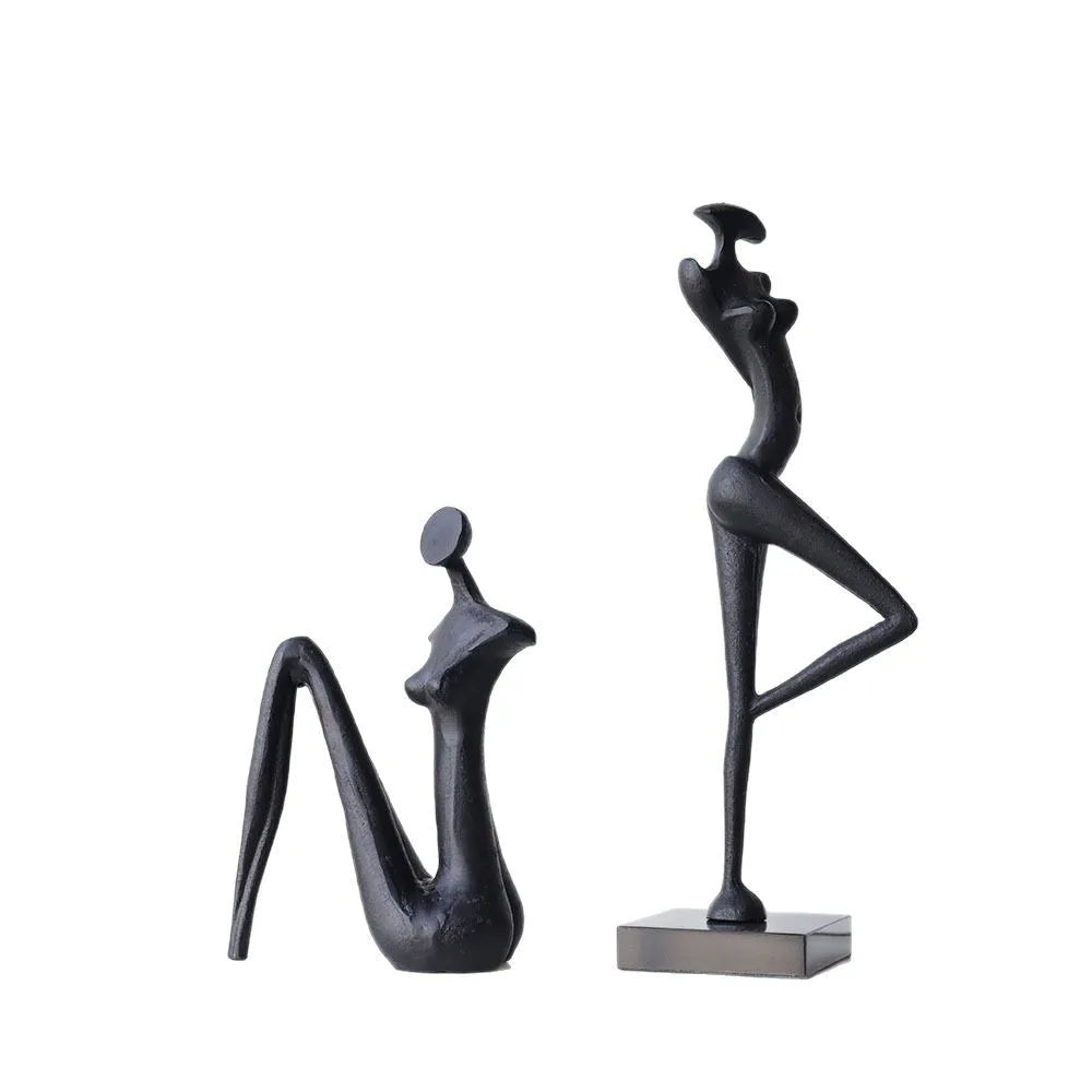 Afralia™ Abstract Black Metal Female Figure Sculpture Home Decor Accessory