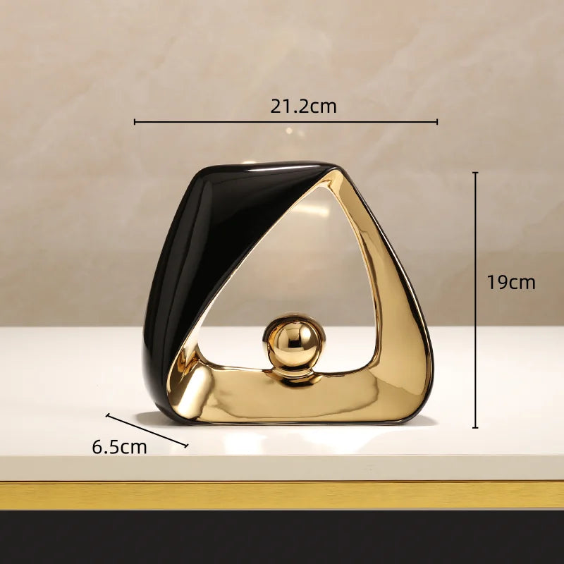 Afralia™ Geometric Triangles Golden Ball Skeleton Sculpture: Abstract Home Decor Figurine