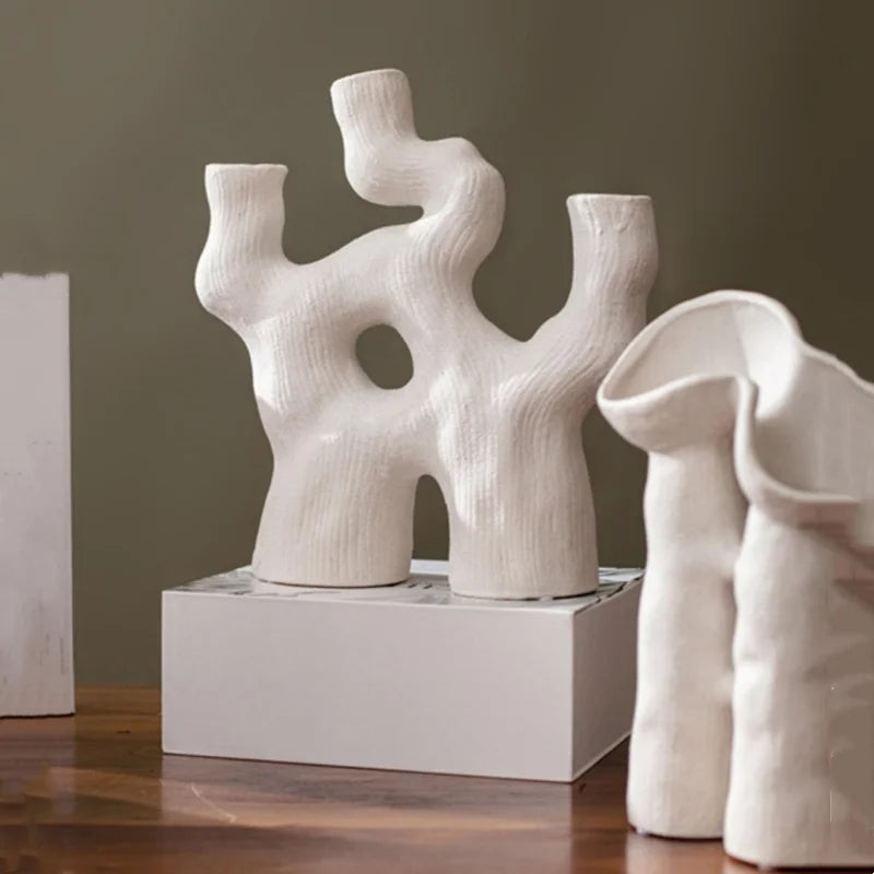 Afralia™ Ceramic Geometric Vase - Modern Stoneware Abstract Flower Arrangement Home Decor