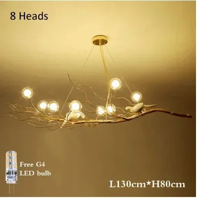 Afralia™ Bird Nest LED Chandelier: Retro Iron Branch Pendant Lighting for Dining Room