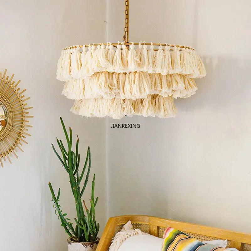 Afralia™ Bohemian Vintage Fela Tassel Handwoven Chandelier LED Home Decoration Light