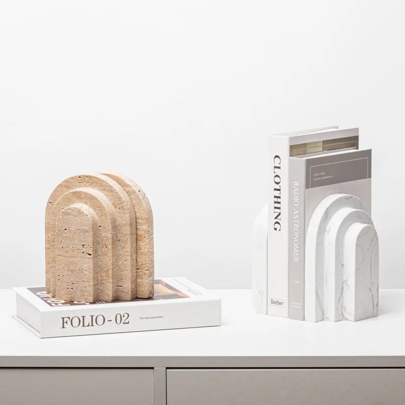 Afralia™ Marble Bookends Pair Vintage Beige Stone Room Decor Home Decoration