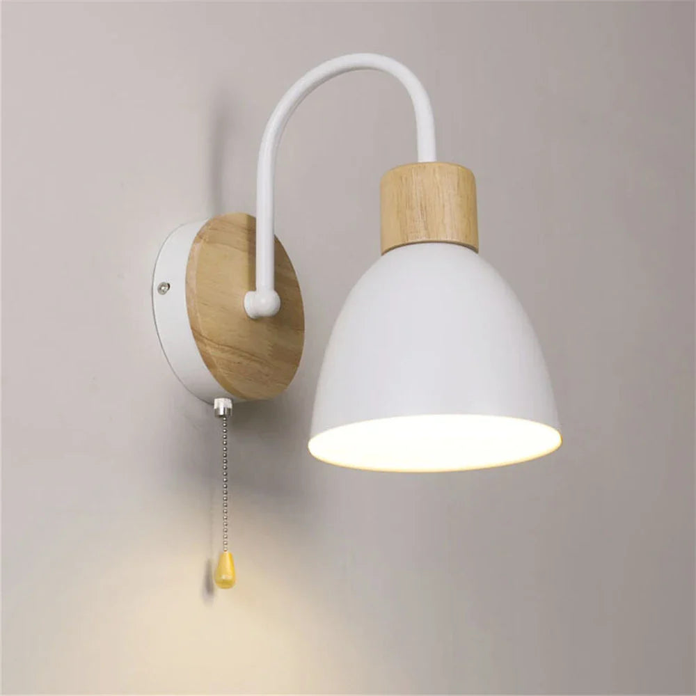 Afralia™ Curved Wood LED Wall Lamp with Switch, Bedroom & Living Room Sconce Lamps