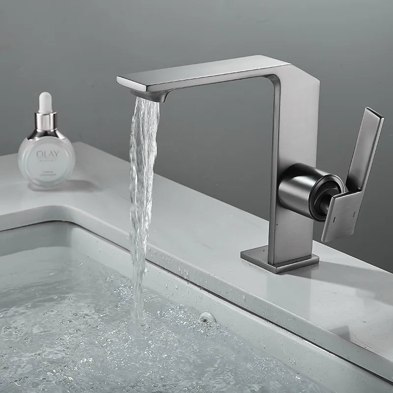 Afralia™ Brush Gold Basin Faucet: Solid Brass Bathroom Mixer Tap, Single Handle Deck Mounted