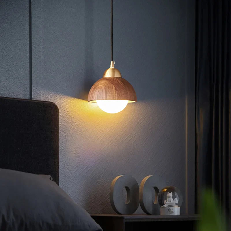 Afralia™ Walnut Wood LED Pendant Light with Vintage Copper Finish