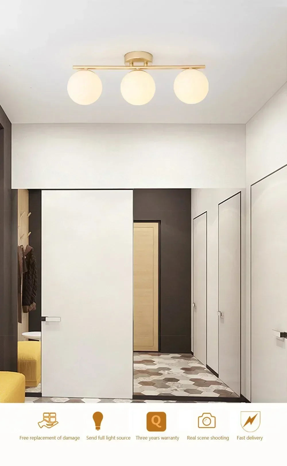 Afralia™ Nordic Glass LED Ceiling Light for Corridor, Entrance, Bedroom - Golden Dining Room Balcony Lighting