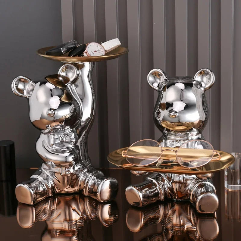 Afralia™ Luxe Bear Doll Figurine Set for TV Cabinet & Wine Cabinet Decor