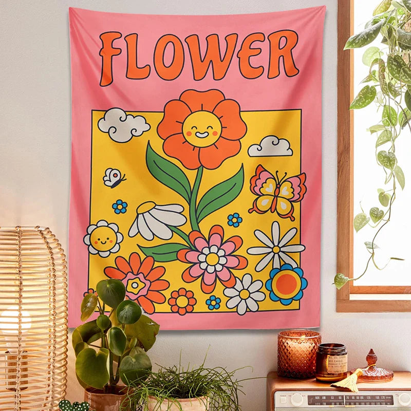 Afralia™ Psychedelic Flower Sunset Tapestry Wall Hanging - Stay Groovy Room Decor