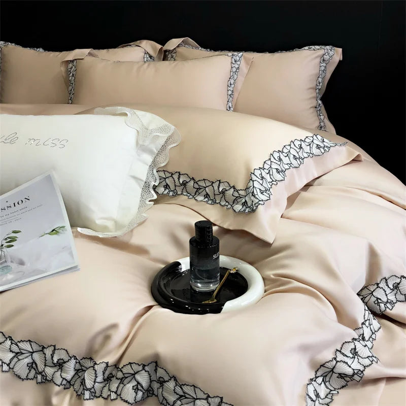 Afralia™ Silky Eucalyptus Fiber Bedding Set with Wide Lace Edge