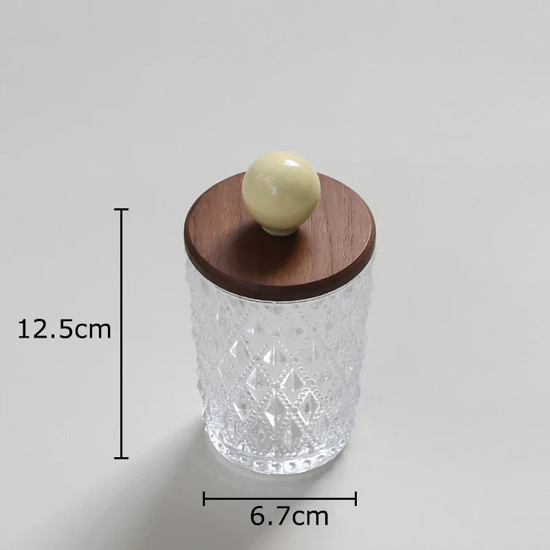 Afralia™ Colorful Ceramic Ball Glass Jar with Walnut Lid for Earrings & Jewelry Storage