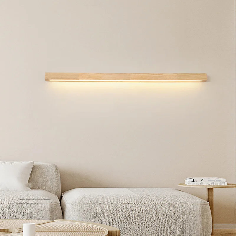Afralia™ Solid Wood Minimalist Long Strip Wall Lamp for Living Room Bedroom Decoration