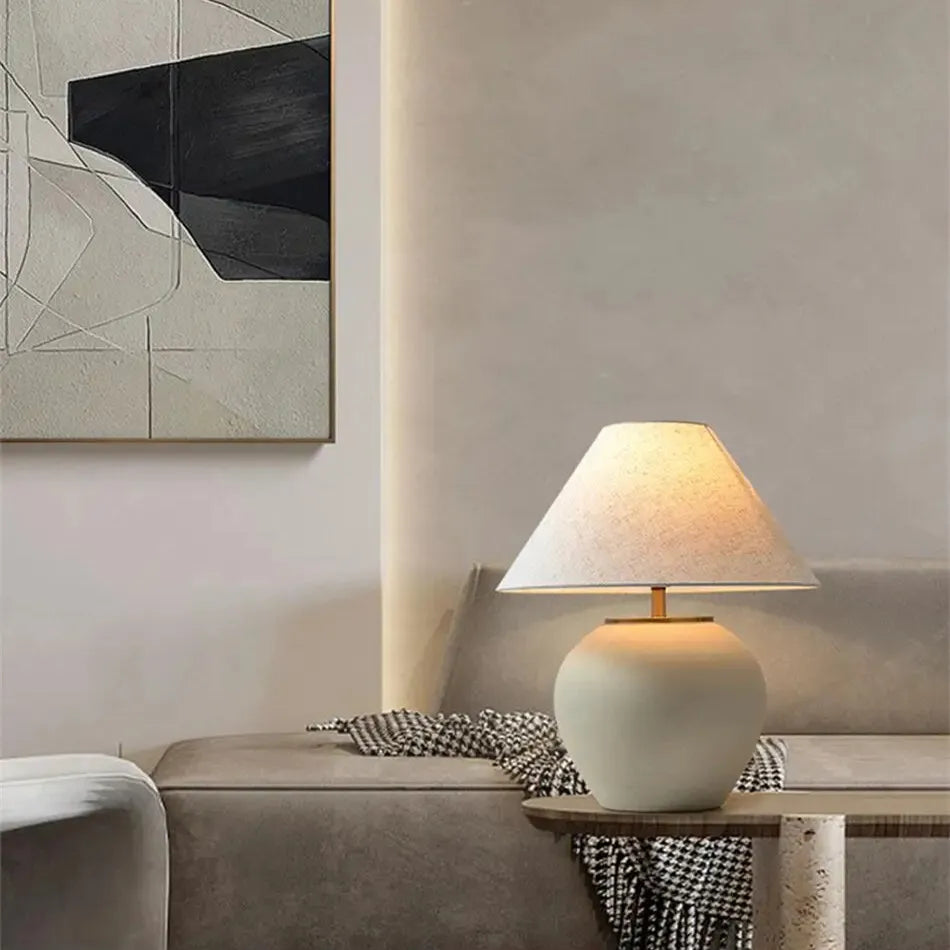 Afralia™ Ceramic Table Lamp: Wabi-Sabi Style LED Lighting for Retro Black & White Decor