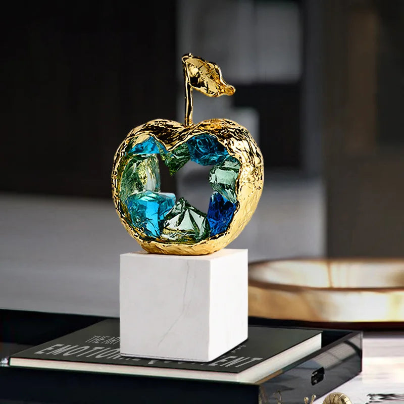 Afralia™ Crystal Fruit Sculpture Set: Golden Apple & Pear Handicrafts for Home Decoration