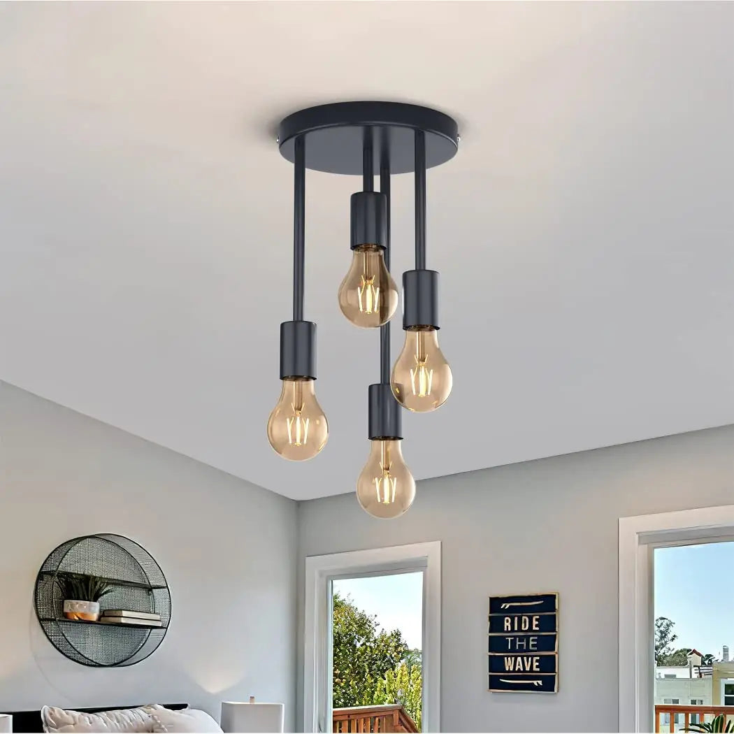 Afralia™ Retro Vintage Black Metal Ceiling Light Fixture for Home Decor