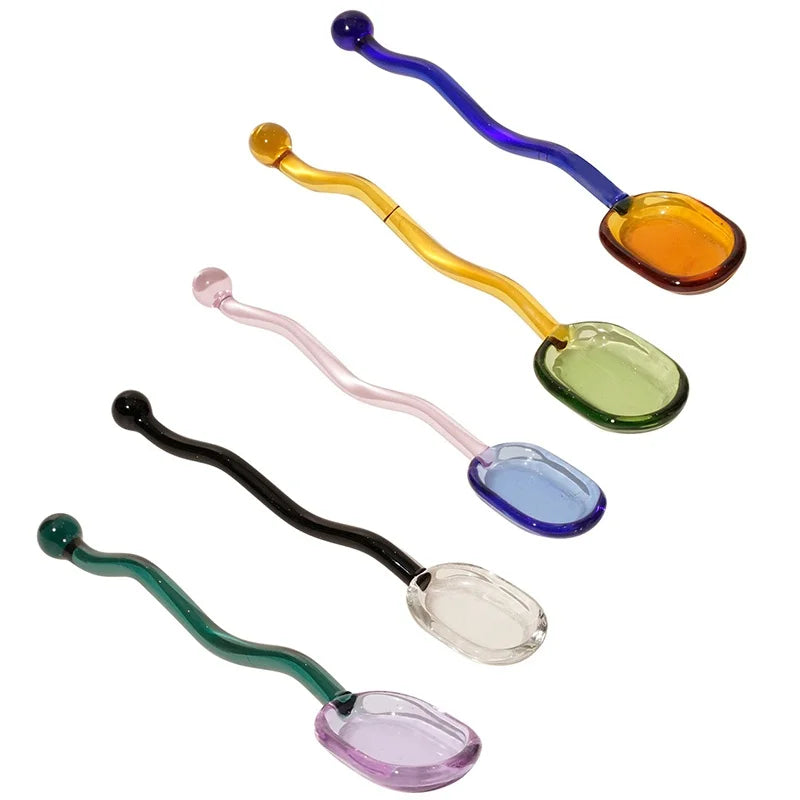 Afralia™ Glass Milk Spoon - Colorful Transparent Stirrer for Coffee and Desserts