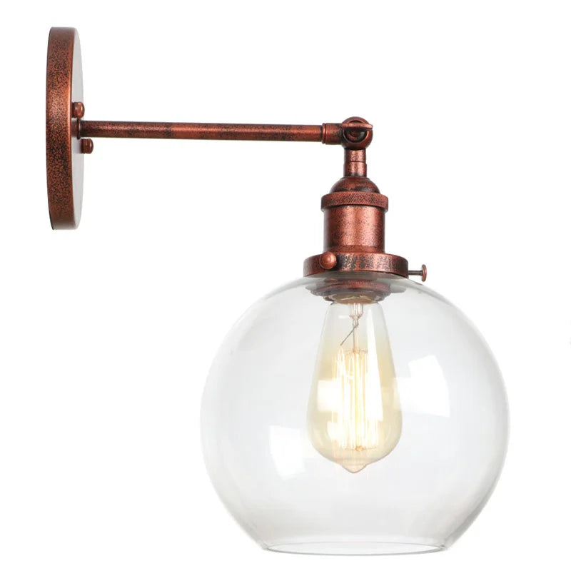 Afralia™ Glass Globe LED Wall Sconce Modern Industrial Rustic Vintage Bedside Lamp