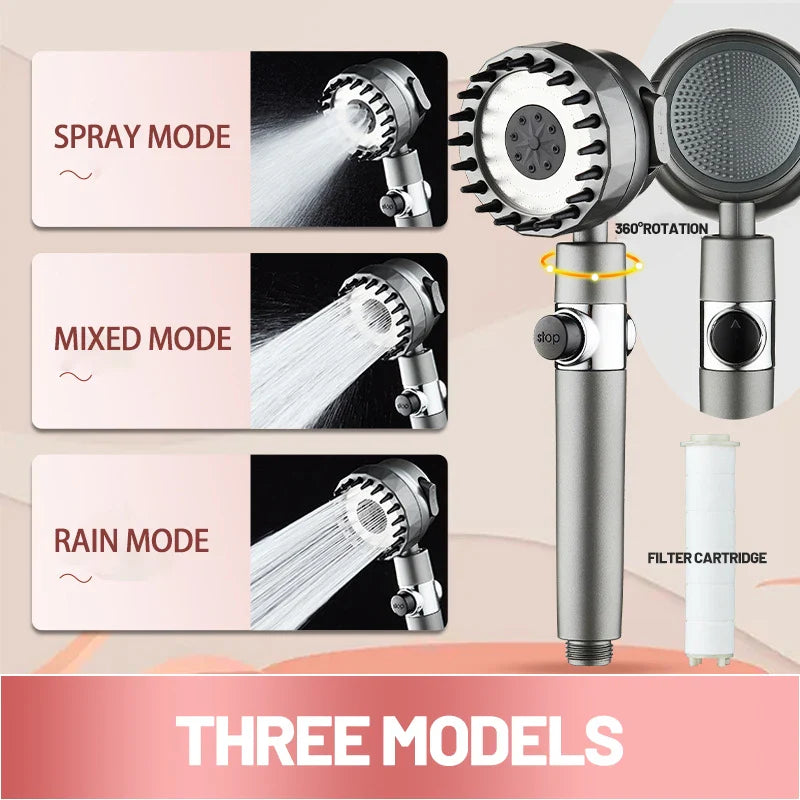 Afralia™ Rainfall Shower Head with Hose, 3 Modes, High Pressure Boost, Adjustable Filter