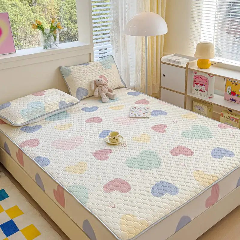 Afralia™ Cool Silk Latex Fitted Sheet Set with Pillowcases, Summer Ice Silk, Single Double Bed