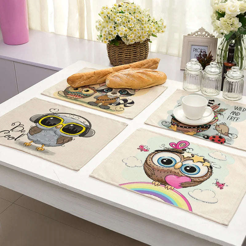 Afralia™ Cute Owl Animal Placemat Music Bird Kitchen Dining Table Mats Coaster Bowl Cup Mat