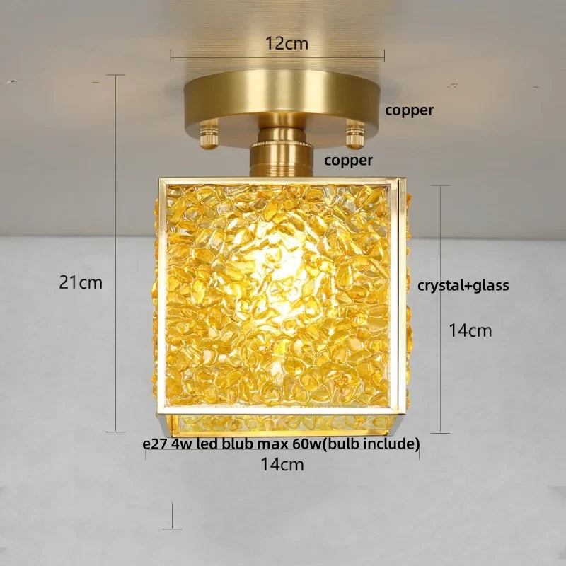 Afralia™ Crystal Glass LED Ceiling Light Copper Canopy Nordic Modern Design