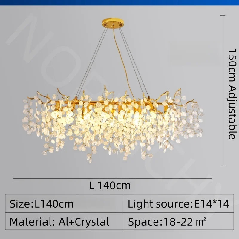 Afralia™ Gold Crystal Chandelier Pendant Light for Kitchen Island Living Room