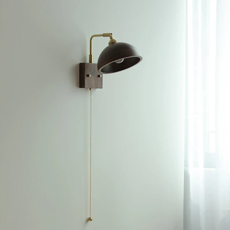 Afralia™ Vintage LED Rotatable Wall Sconce with Pull Chain Switch - Walnut Wood Mirror Light