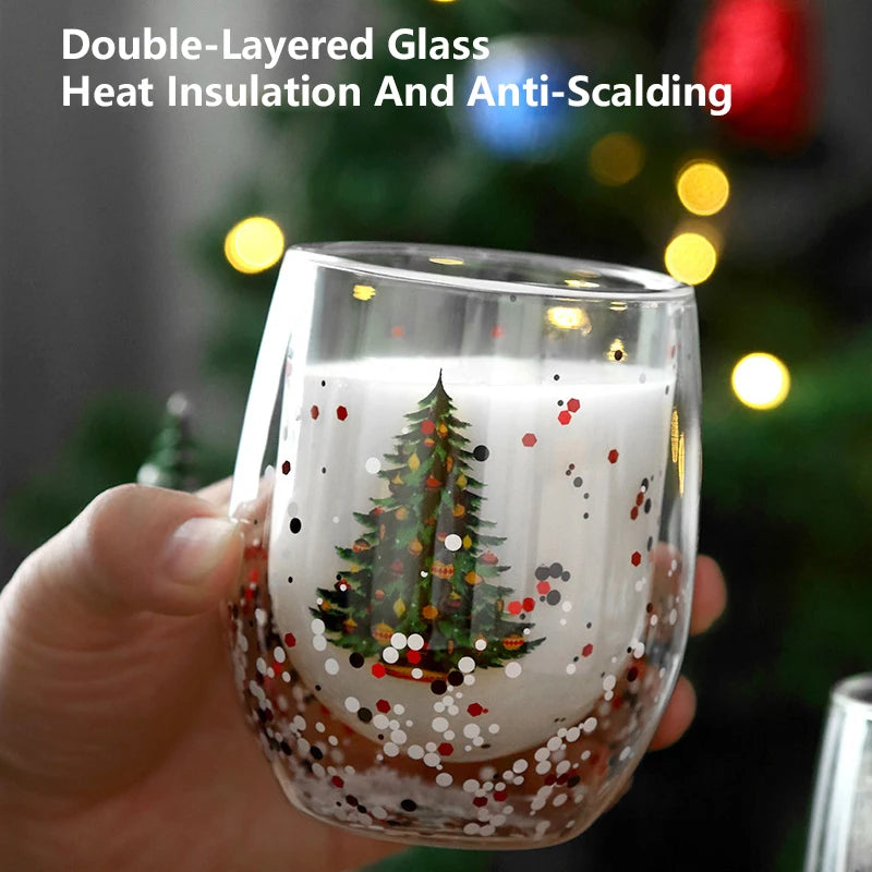 Afralia™ Double Wall Glass Mug - Festive Heat-Resistant Cup for Coffee or Water