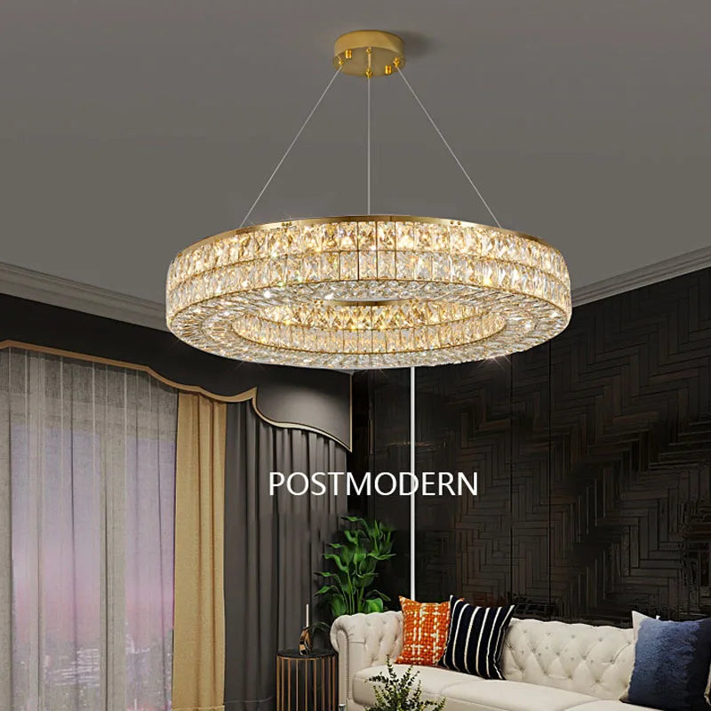 Afralia™ Modern Golden Ring Crystal Chandelier LED Light for Luxe Living Room