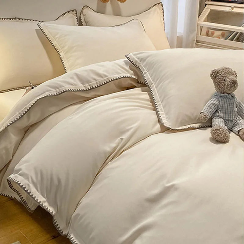 Afralia™ Solid Color Shell Edge Bed Set: Soft, Skin-Friendly, Non-Fading. Single Queen Size.