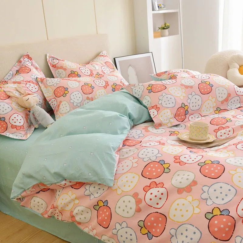 Afralia™ Floral Cotton King Size Bedding Set: Duvet Cover, Bed Sheets, Quilt Cover, Pillowcase