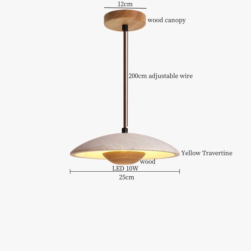 Afralia™ Wood Stone LED Pendant Lights Yellow Travertine Hanging Lamp for Living Room