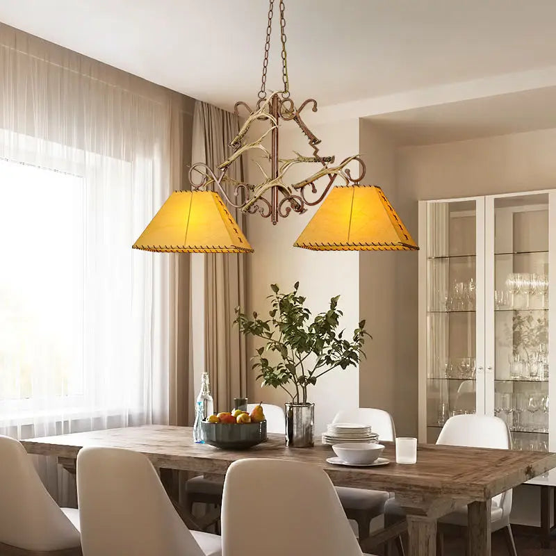 Afralia™ Retro Sheepskin Deer Horn Pendant Light for Dining Table, Chinese Style Lighting Fixtures