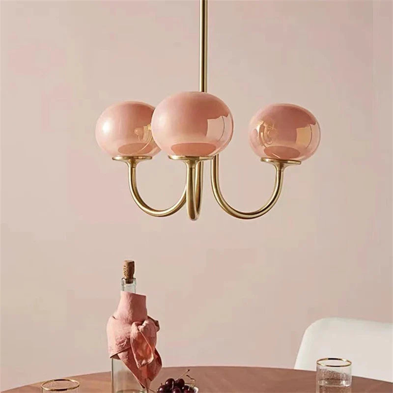 Afralia™ Modern Pink White Glass Ball Pendant Chandelier Cream Stylish Lighting