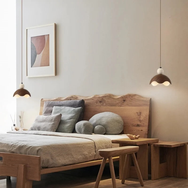 Afralia™ Iron Yellow Travertine LED Pendant Light for Bedside Dining Living Room