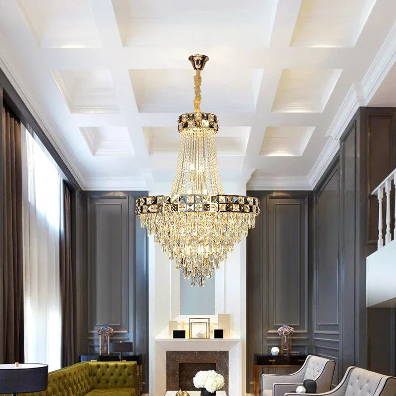 Afralia™ Smart Dimming Crystal Chandelier for Luxury Villa Living Room, High-end Duplex Building Atmosphere