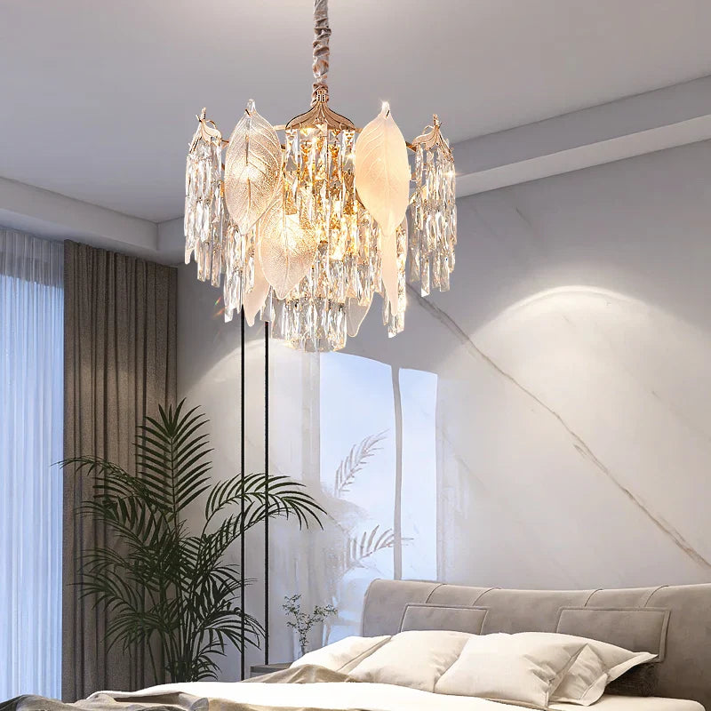 Afralia™ Crystal Leaves Chandelier: Elegant Postmodern Lighting for Living Room, Dining Room, Bedroom