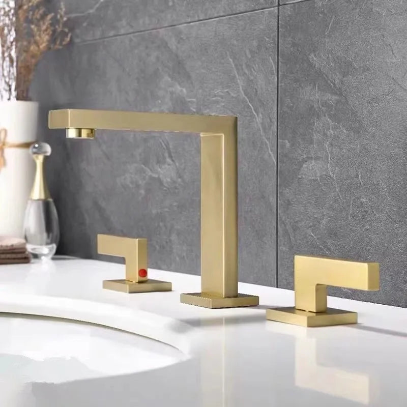 Afralia™ Brass Black Basin Faucet | Antique Waterfall Sink Faucet | Hot & Cold 3-Hole Faucet