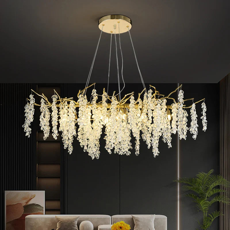 Afralia™ Frosted Aluminum Golden Branch Crystal Chandelier