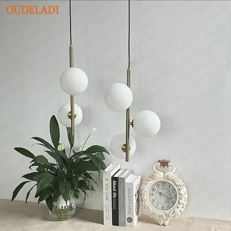 Afralia™ Glass Ball LED Pendant Light Brass Black Modern Decor Fixture