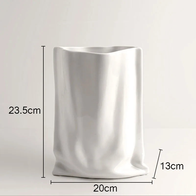 Afralia™ Silver Ceramic Vase Pleated Decoration Modern Home Decor Flowers Pots