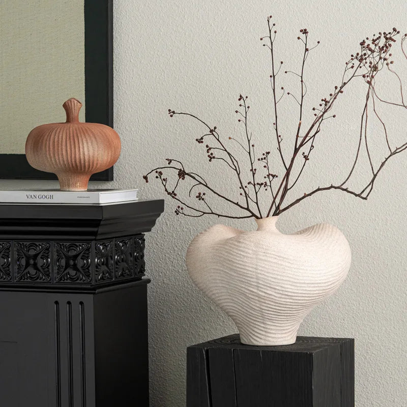 Afralia™ Geometric Abstract Ceramic Flower Vase Bottle - Handcrafted Home Decor Pottery