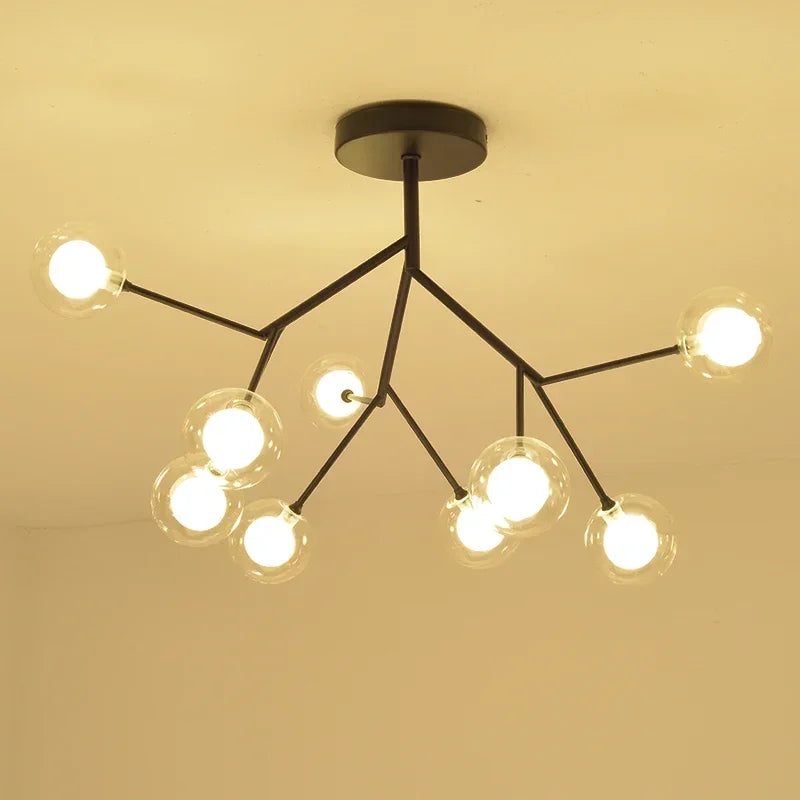 Afralia™ Heracleum Firefly Glass Round Ball Chandelier - Luxury Staircase Dining Room Lighting