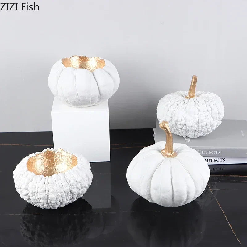 Afralia™ Gold Pumpkin Resin Sculpture Ornaments Home Decor-Artistic Room Aesthetics