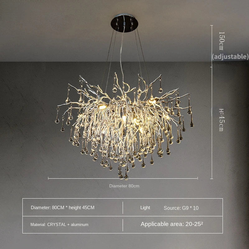Afralia™ Crystal Water Drop Branch Chandelier LED Lighting Fixture for Hall Living Room