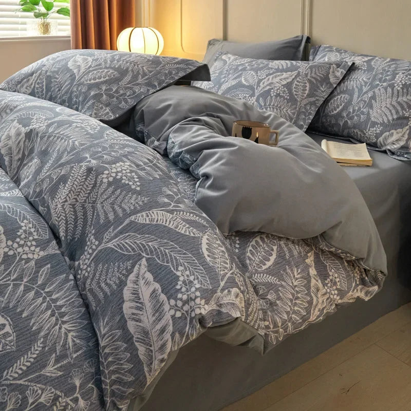 Afralia™ Fashion Flower Print Cotton Duvet Cover Set for All Seasons